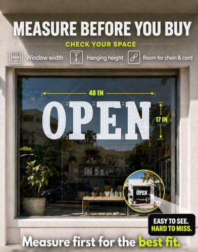 Open Sign for Business 48" x 17", Smart Extra Large LED Open Sign with Bluetooth APP Timer & Remote, Dimmable 14 Modes for High-Visibility Storefront Window