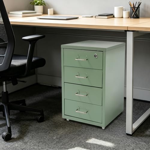 4 Drawer File Cabinets with Lock, Metal Lateral File Cabinet(Cream Green)