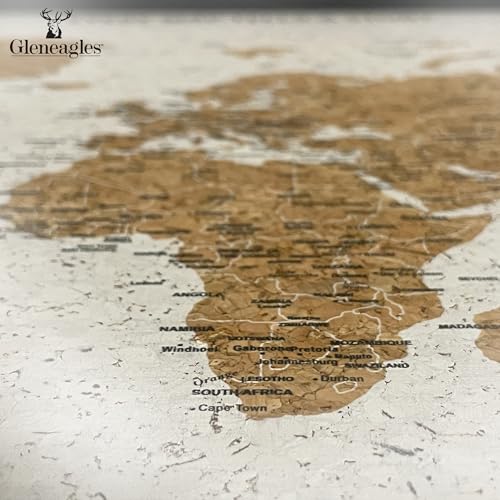 Gleneagles World Travel Map Pin Board - Gray Cork, 70 Pins Wall Decor
