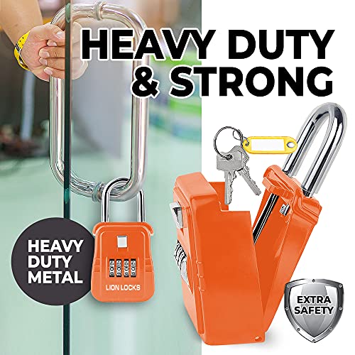 Lion Locks 1500 Key Lock Box with Code, Lockbox for Keys Outdoor, Realtor Lock Box for Short-Term Rentals, Holds 5 Keys (6 Pack, Orange)
