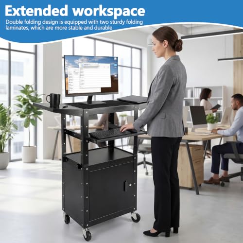 Generic Rolling AV Carts Cabinet with Locking Cabinet and Keyboard Tray 3D