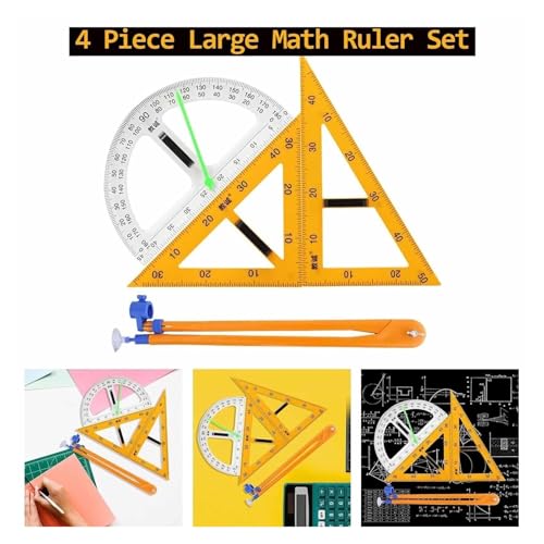 ZXKLXYY Drafting Tools Magnetic Geometry 4 Piece Set, Large Math Ruler Set Educational Material, Includes Compass, Triangle, and Ruler for Classroom Blackboard Office