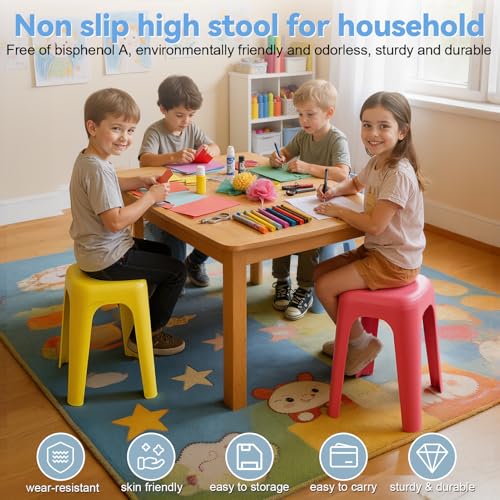 8PCS Stackable Stools, 17Inch Plastic Stackable Stools, Nesting Classroom Stools, Portable Backless Round Chairs, Flexible Seating Set for Students Adults Home School Office Party Dining Room (8PCS)