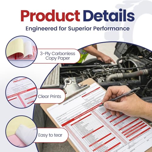 Annual Vehicle Inspection Forms and Red Labels, 30 Sets, 3-Part NCR Kit