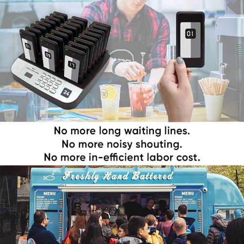 24-Count Pagers for Restaurant, Wide Cover Area Food Truck Waiting Beepers