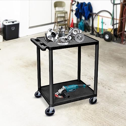 LUXOR HE32-B Utility Cart - Two Shelves Structural Foam Plastic, Multipurpose Utility Cart, Four Heavy-Duty 4" Casters, Two with Locking Brake, 300 lbs., 24"W x 18"D x 33.25"H