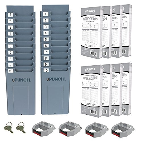 uPunch HN4540 Comprehensive Small Business Start-Up Kit: AutoAlign Calculating Time Clock System with 400 Time Cards, Ribbons, and Racks