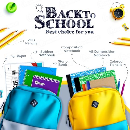 Rosmonde 100 Pack Bulk Composition Notebooks, Primary Ruled, Color Marbles