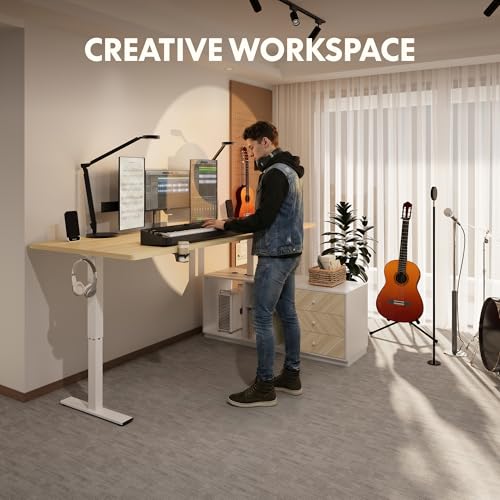 FLEXISPOT 63" L Shaped Standing Desk with Drawers, White Wood Grain
