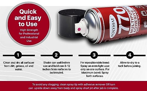 Polymat 770x Spray Glue Multipurpose Permanent Spray Adhesive Glue, Paper, Cardboard, Fabric, Plastic, Metal, Wood (12)