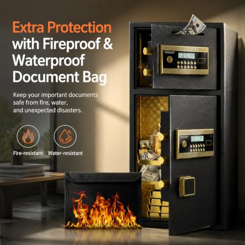 YQLiorix Large Double-door Coin-operated Safe,Digital Security Safe with Fireproof and Waterproof Bag,Safe Box with Hidden Code Function for Home,Office and Hotel(6.5 Cubic Feet)