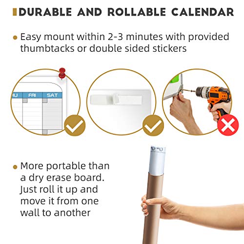 CLEVER CLEAN Large Dry Erase Wall Calendar - 36"x72" Undated 3-Month Calendar for Home, School, Office Projects - Jumbo Reusable Task Organizer