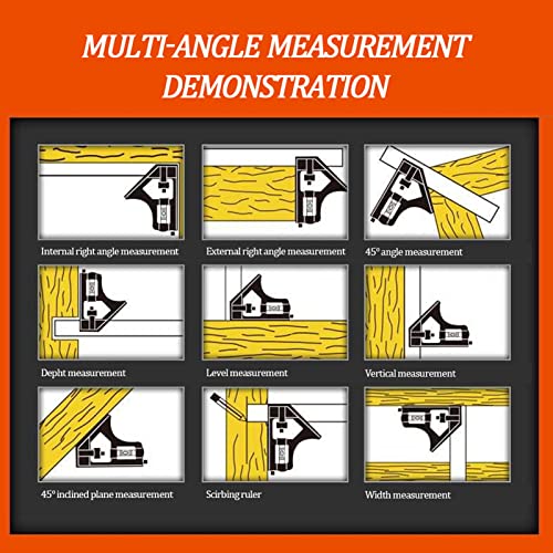 Oumefar 12 Inch 4 Combination Square Ruler Set Protractor Satin, 4-R Graduation, 180 Degree Stainless Steel Universal Bevel Set for Woodworking Metalworking Cabinets Joinery, Blue