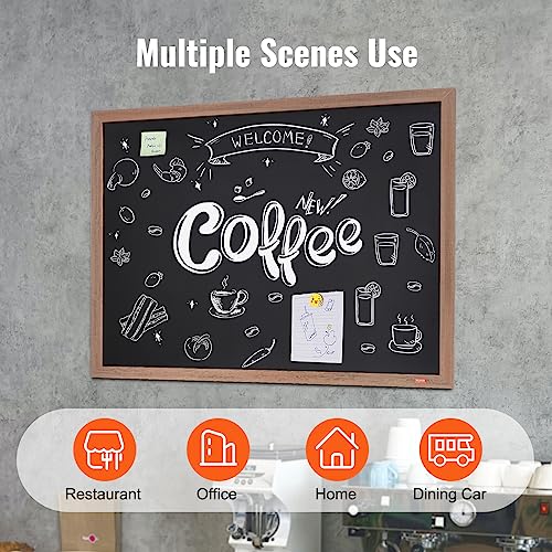 VEOVR Magnetic Chalk Board, Hanging Message Signs with Chalks & Eraser, Vintage Wooden Chalkboard Sign, Rustic Brown Framed Calendar and Bulletin Combo Boards, 35"x46", Kitchen, Home Decor, Wedding