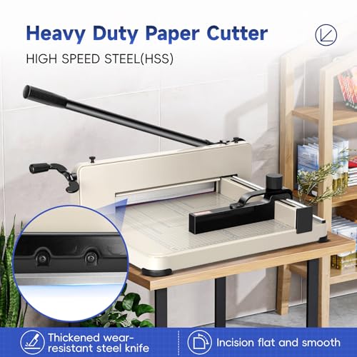 12 Inch Guillotine Paper Cutter Heavy Duty,Paper Cutter Heavy Duty for A4 Paper, 400 Sheet Capacity,White Paper Cutter Heavy Duty for Office Home School