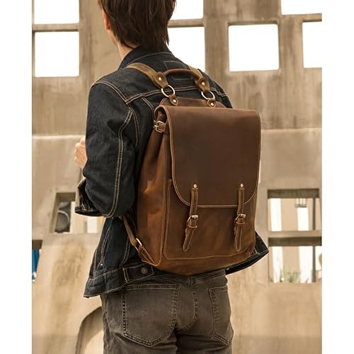 AODFDSJH Business Fashion Brown Cowhide Backpack Travel Computer Bag Outdoor Portable Daily Commute