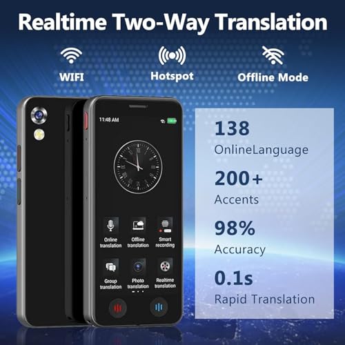 AI Language Translator Device, 5" Screen Support 139 Languages Online & 17 Offline Translation, Instant Voice Text Photo Translation, No WiFi Needed Portable AI Translator for Travel Business Learning