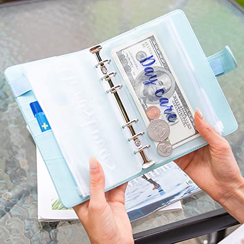 Custom Name PU Leather Notebook A6 Binder with 6 7 8 9 10pcs Plastic Binder Pockets,6 Rings Zipper Envelopes Budget Binder Planner System,Money Saving Organizer for Cash,5pcs Expense Budget Paper