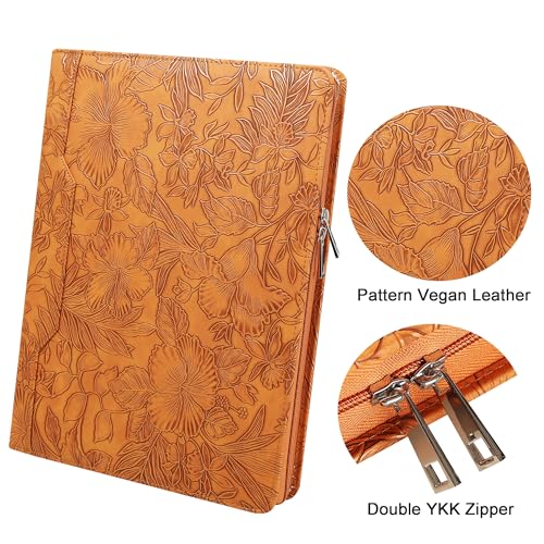 Vegan Leather Portfolio, Personalized 3 Ring Binder Padfolio for Women, Pink Leather, Handmade Organizer, Engraved Resume Folder (Brown Pattern, Custom)