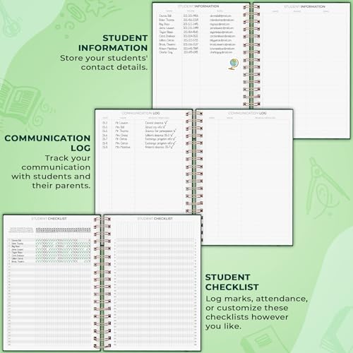 Clever Fox Teacher Planner Spiral, Undated Gradebook Homeschool Dark Green