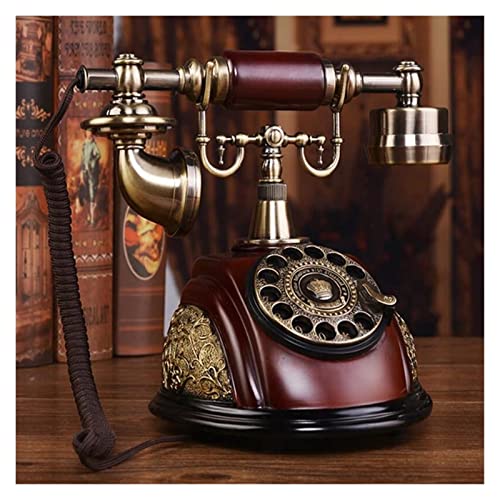 Rotary Dial Retro Old Fashioned Landline Phones with Classic Metal Bell,Corded Phone with Speaker and Redial