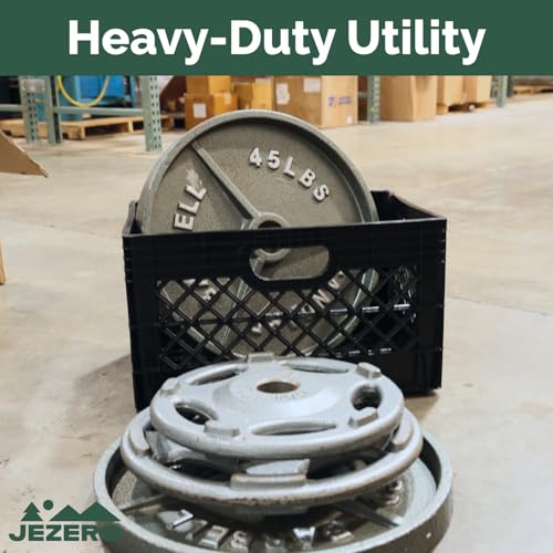 JEZERO Heavy-Duty Commercial Utility Crate | Made from Durable Recyclable HDPE | Impact-Resistant Storage Crate for Heavy Loads | 19" x 13" x 11", 24 Quart, 4-Pack