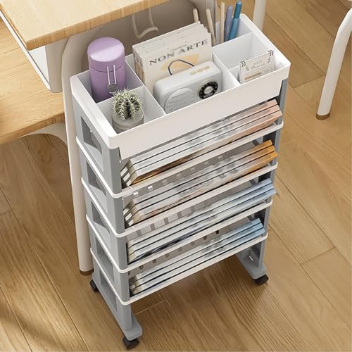 book cartStorage Shelves Document Folder Movable Rolling Storage Cart Slim Bookshelf Utility Cart Mobile Book Cart for Office Dorm Classroom Storage Cart (A)