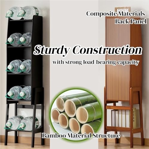 Modern Bedside Organizer Side Table, Bookshelf with Open Space, Bamboo Bookcase Cabinet, Thin End Table with Storage Shelf for Bedroom, Living Room(Natural,14.6" Lx10.6 Wx57.5 H)