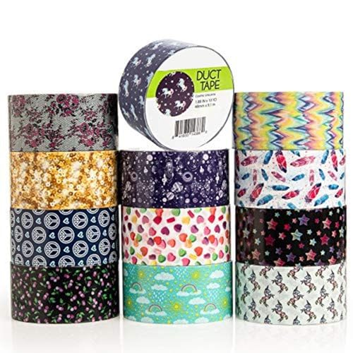Simply Genius Decorative Patterned Duct Tape - Vision Board Supplies & Scrapbooking - Colored Masking Tape & Arts & Crafts Supplies - 1.88 in x 10 yd, 12 Pack