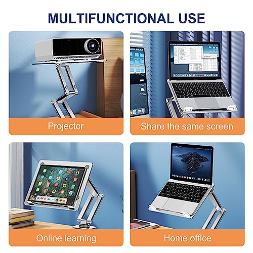 Book Stand for Reading with Clamp, Hands Free Book Holder Stand, Angle Adjustable, Ergonomic Design, Portable, Foldable, Elastic Book Holder, for Projector, Online Learning, Home Offi(Color:Silver-02)