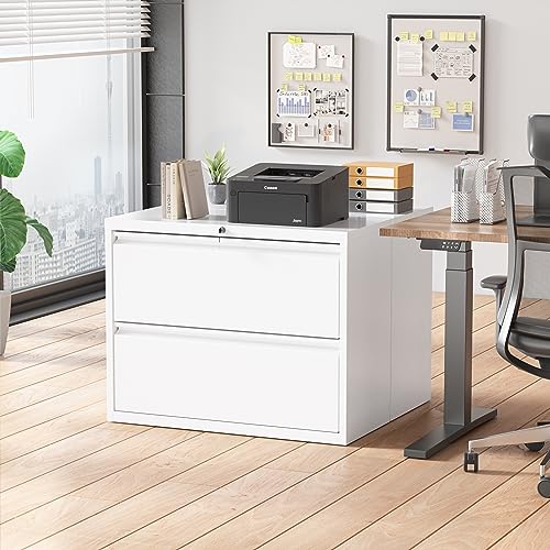 Superday Metal Lateral File Cabinet, 2 Drawer File Cabinet, White Filing Cabinets with Lock, Filing Cabinets for Home Office/Legal/Letter/A4, Home Office Furniture for Hanging File