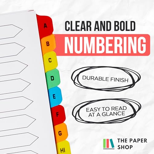The Paper Shop A-Z Dividers for 3 Ring Binder - A4 (25 Pack) | Alphabet Binder Dividers with Tabs for Office School & Classroom | A-Z Alphabetical Index Tabs 150gsm | Bulk Colour-Coded 25-Pack