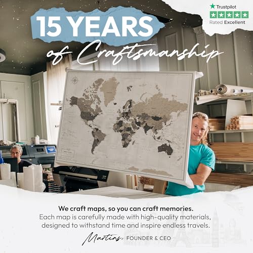 Premium Detailed World Map Pinboard on Canvas | Interactive Map with Pins | Perfect for Marking Your Adventures and Memories | Pin Adventure map (32 x 24)