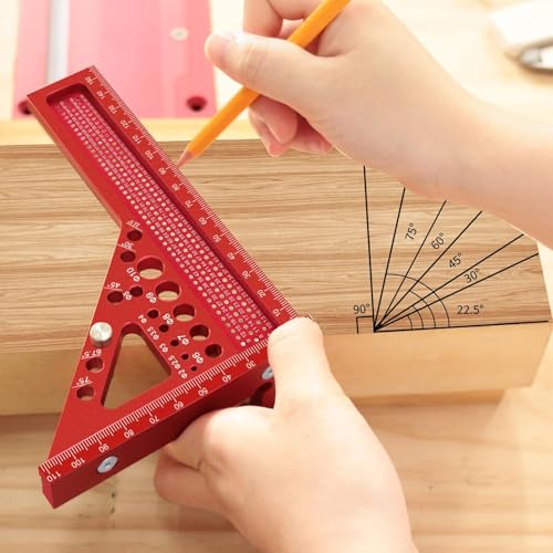 Woodworking Triangular Ruler,3D Aluminum Measuring Square Protractor for Tools
