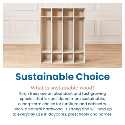 ECR4Kids Streamline 4-Section Coat Locker with Cubby Storage, Classroom Furniture, White Wash