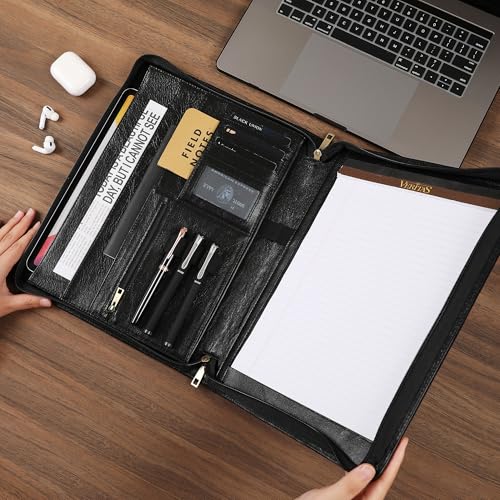 GZRHKJ Genuine Leather Portfolio,11"×14" Padfolio Organizer with Zipper,Professioal Business Portfolio Padfolio for Men and Women,Personalized Engraved Padfolios