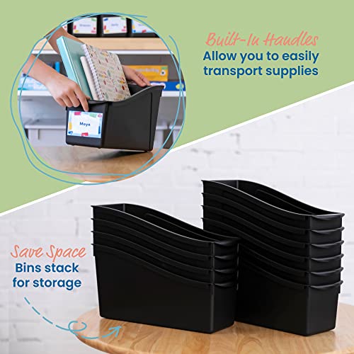 ECR4Kids Linking Plastic Storage Book Bin, Multipurpose Organization, Black, 10-Piece