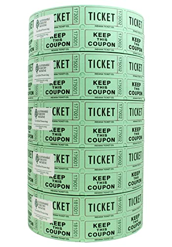 Raffle Tickets Roll, Green, 10,000 Consecutively Numbered