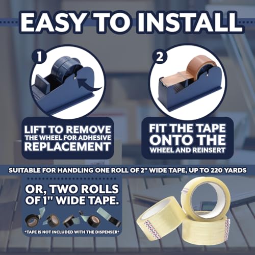 JDS 4 Pack Desktop Industrial Metal Tape Dispensers (8 Replacement Blades) - Pull and Tear Heavy-Duty Weighted Non-Skid Adhesive Roll Holder for Office, Home, School, Gift-Wrapping, and Craft Use