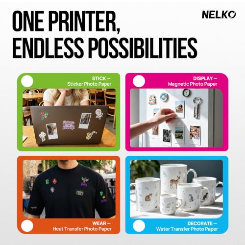 Nelko Photo Printer, 2x3 Portable PP02 Inkjet Printer for Sticker, Magnetic, Water Transfer & Heat Transfer Paper, Bluetooth Compatible with iOS & Android, App Editing, Ivory