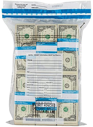 BankSupplies Ultima Blue Dual Pocket Clear Deposit Bags 12W x 16H Pack of 100 Tamper Evident Captive Flap Closure