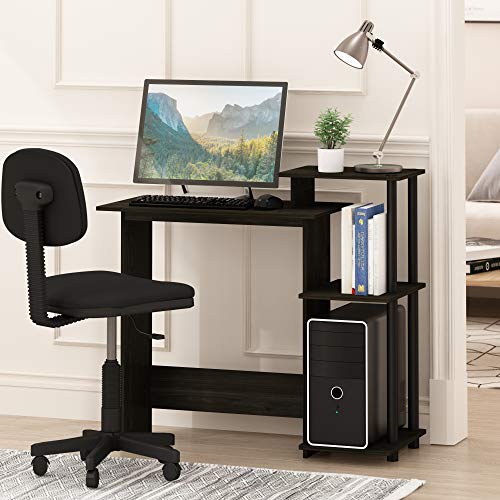Furinno Efficient 29-Inch Black Computer Desk with Side Shelves, Gaming Desk with 3 Open Shelves, Home Office Desk, for Home Office, Study Room, Dorm, Bedroom, Black Espresso