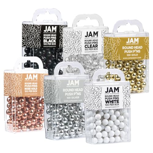 JAM PAPER Colorful Push Pins - Round Head Map Thumb Tacks - Assorted Business Colors - 600/Pack