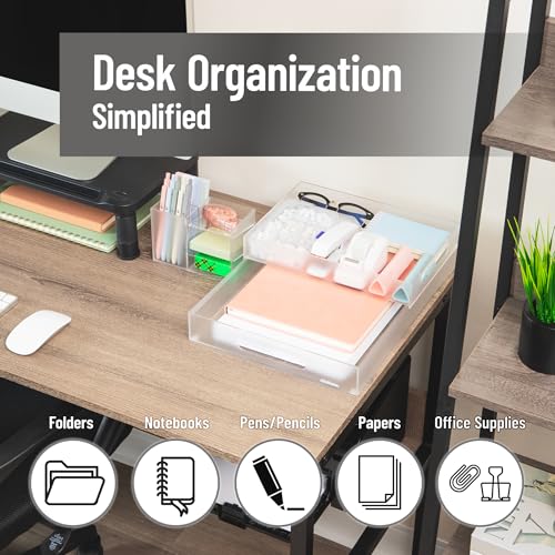 Mind Reader 3-Piece Acrylic Desktop Organizer Set, Frosted Clear Paper Tray, Accessory Tray, Pen and Supply Organizer, Modular Desk Organization System