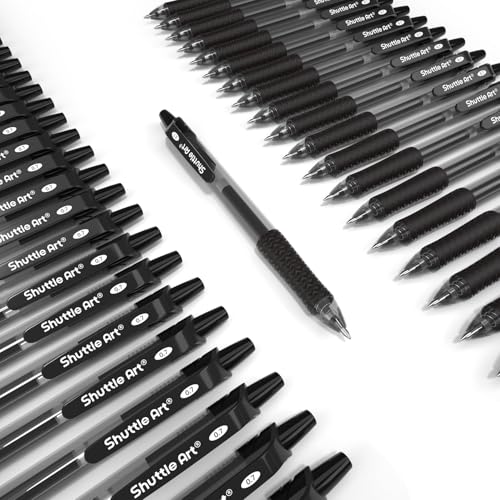 Shuttle Art Black Gel Pens, 70 Pack Retractable Medium Point Rollerball Gel Ink Pens Smooth Writing with Comfortable Grip for Office School Home Work