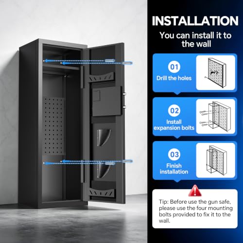 8-10 Gun Safe for Home, Rifle and Pistol Storage with Digital Keypad