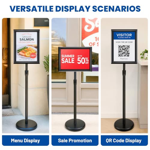 VAIIGO 3 Pack 8.5x11 Inch Sign Holder Stand, Adjustable Pedestal Sign Stand, Heavy Duty Floor Standing Sign Holder, Aluminum Snap Open Frame Poster Stand, Vertical & Horizontal Display (Black)