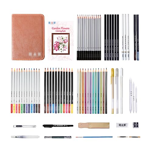 ZYQHMY 77 Pieces Colour Pencil Sketch Drawing Set Complete Set of Oil-Based Water-Soluble Metal Pencils Art Supplies