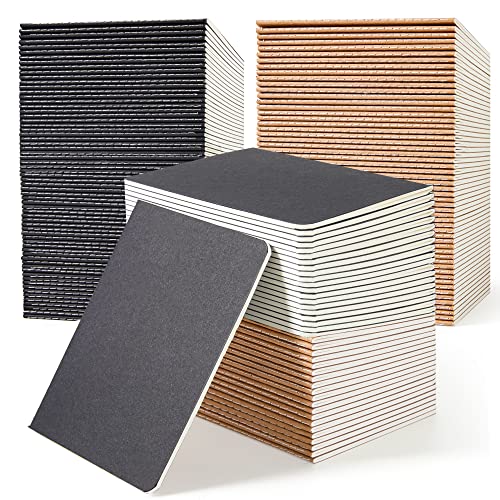 feela 170 Pack Blank Kraft Notebooks, Unlined Sketchbook Mini Cute Note Pad for Drawing Writing, Journal Bulk For Kids Students Office School Supplies, A6, 48 Pages, 4.25” X 5.5”, Black and Brown