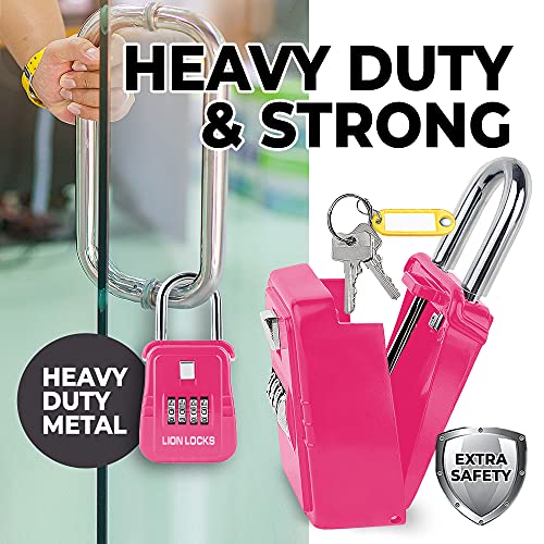Lion Locks 1500 Key Lock Box with Code, Lockbox for Keys Outdoor, Realtor Lock Box for Short-Term Rentals, Holds 5 Keys (6 Pack, Pink)